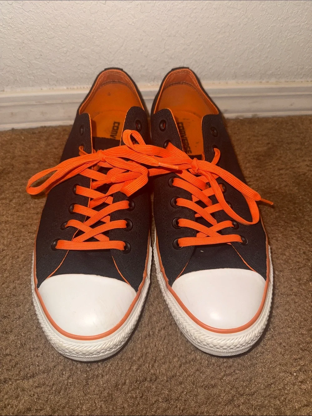 Converse Black Canvas Low-Top Sneakers with Bright Orange Laces